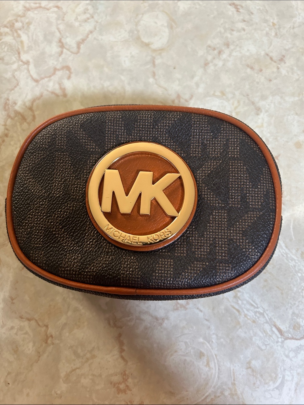 MICHAEL Michael Kors Brown and Tan MK Logo Cosmetic Case
